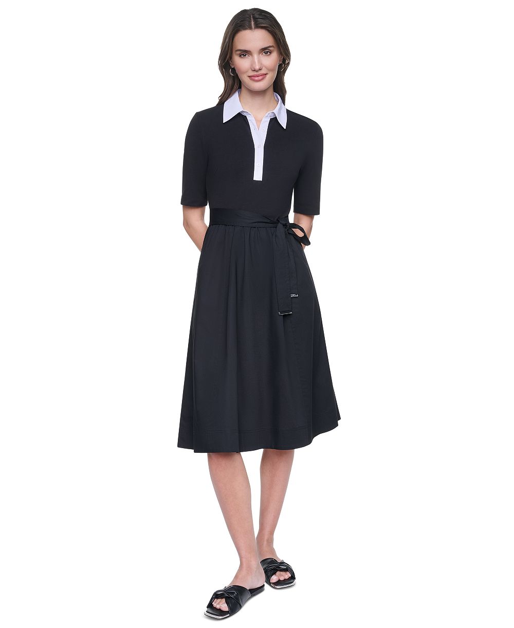 Женское рубашечное платье DKNY с воротником и коротким рукавом