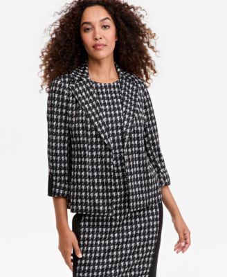Kasper Women's Houndstooth 3/4-Sleeve Open-Front Blazer