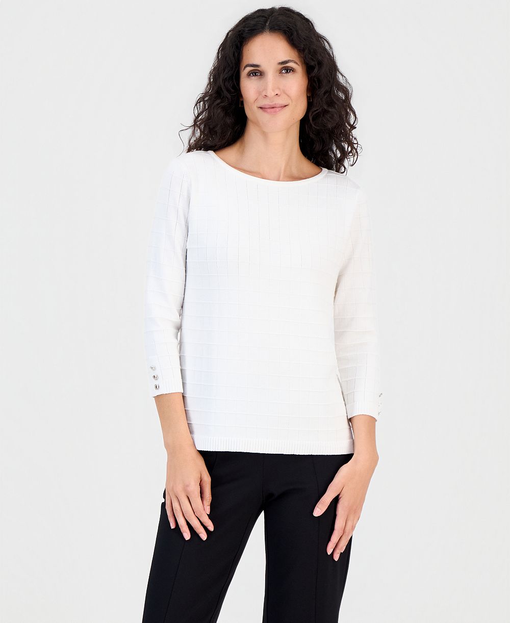 Женский свитер Kasper Textured Boat-Neck 3/4-Sleeve
