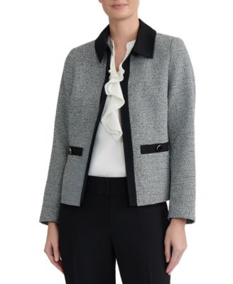 Kasper Women's Collared Tweed Combo Cardigan
