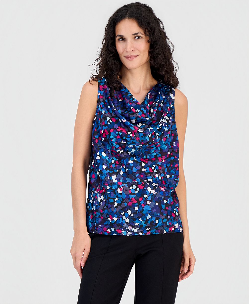 Kasper Women's Printed Pleated Cowlneck Sleeveless Top