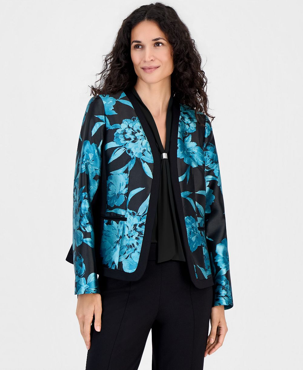 Kasper Women's Collarless Floral Jacquard Jacket