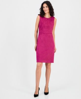Kasper Women's Crewneck Faux Suede Sleeveless Sheath Dress