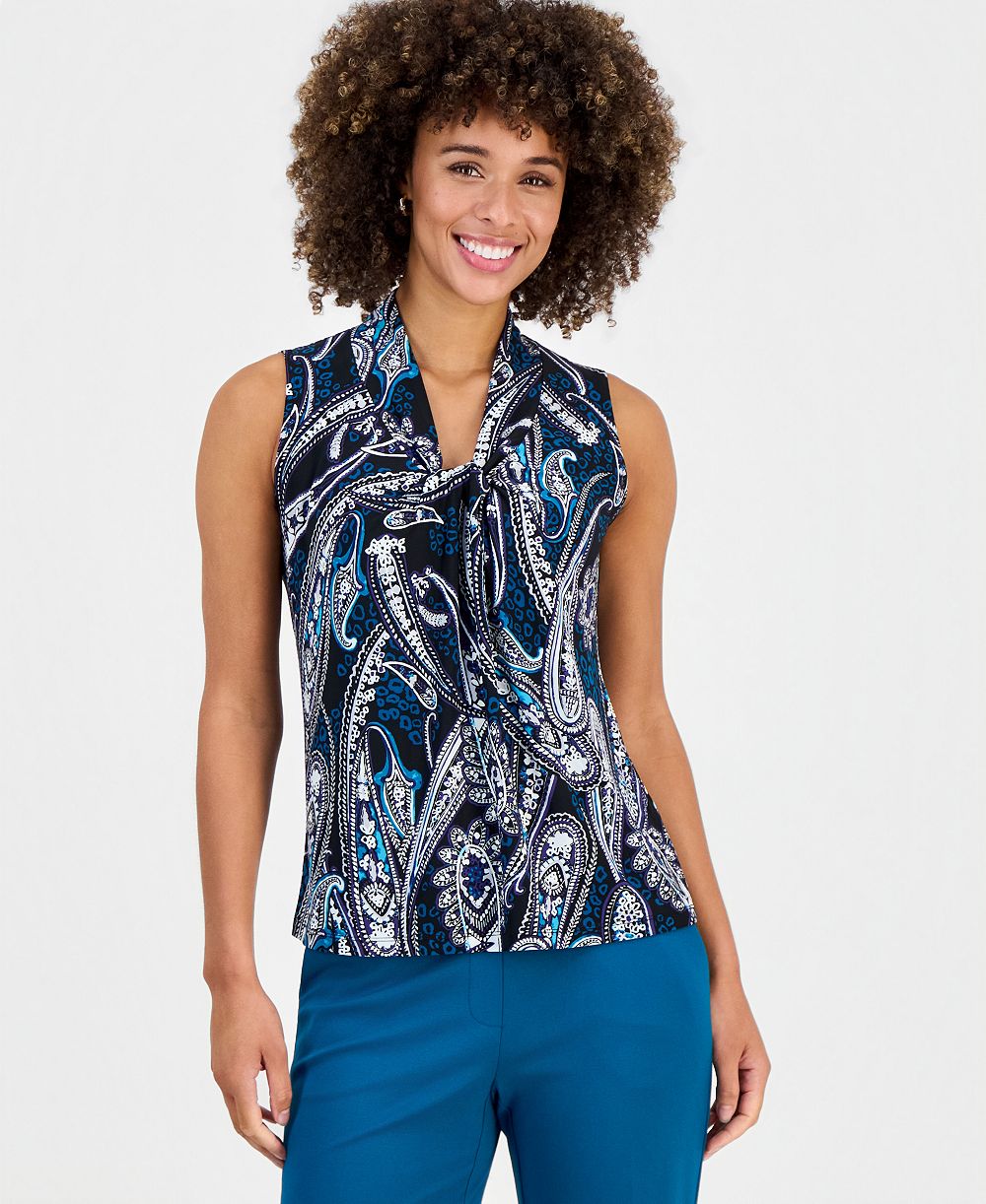 Kasper Women's V-Knot-Neck Sleeveless Blouse