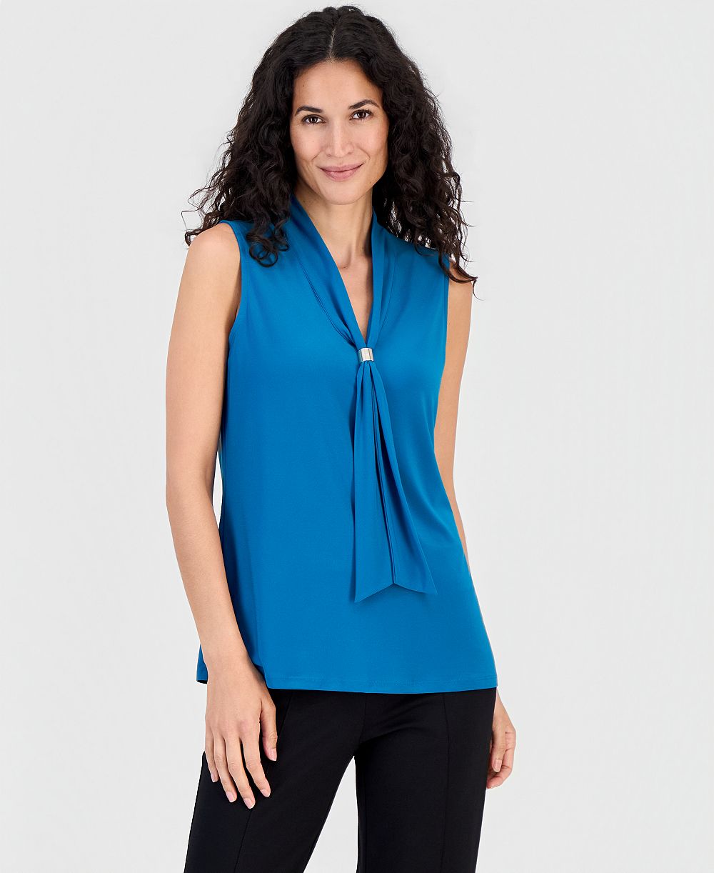 Kasper Women's Embellished Tie-Neck Sleeveless Blouse