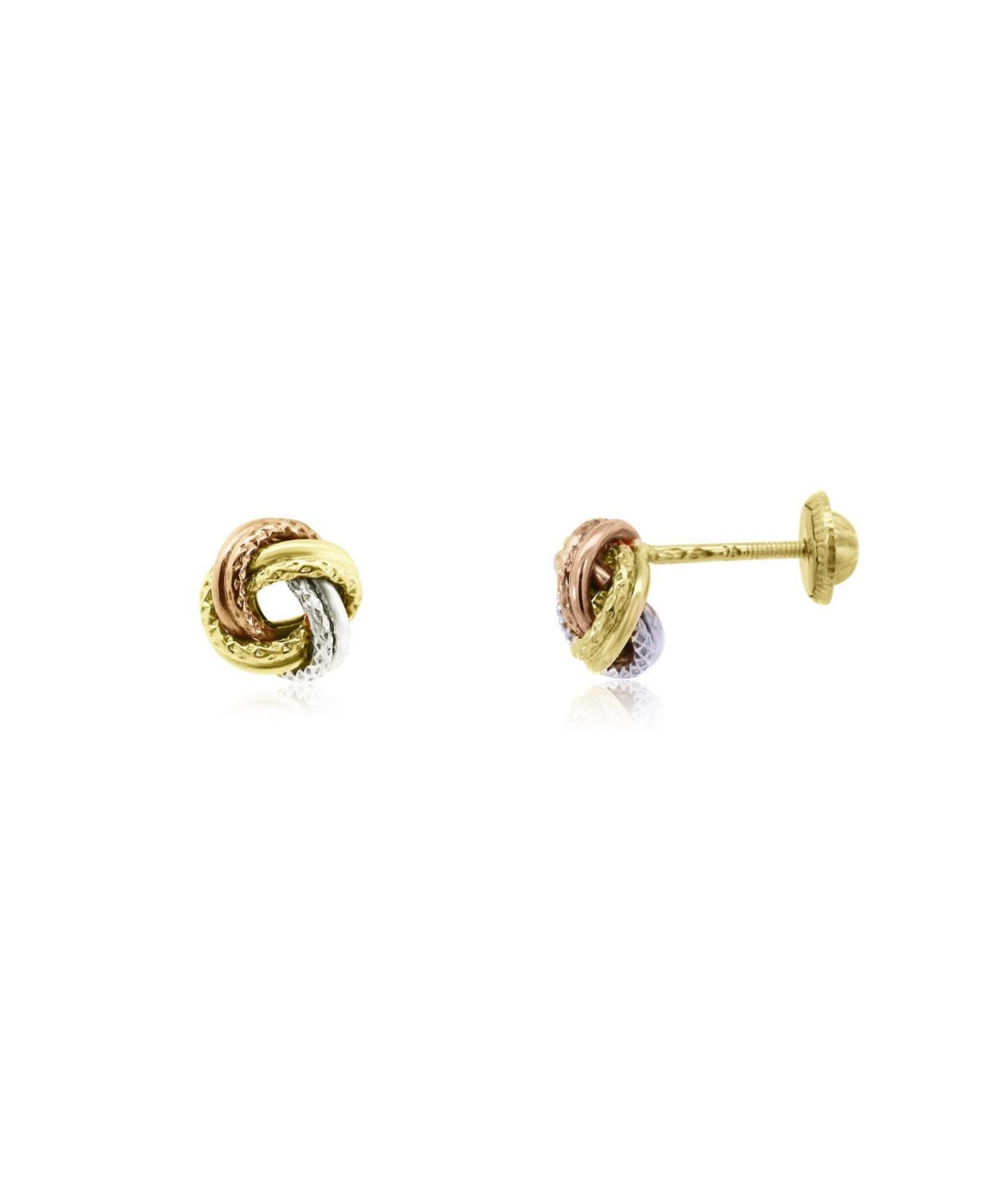 The Lovery Tri-Color Knot Screw Back Stud Earrings 14K Yellow Gold