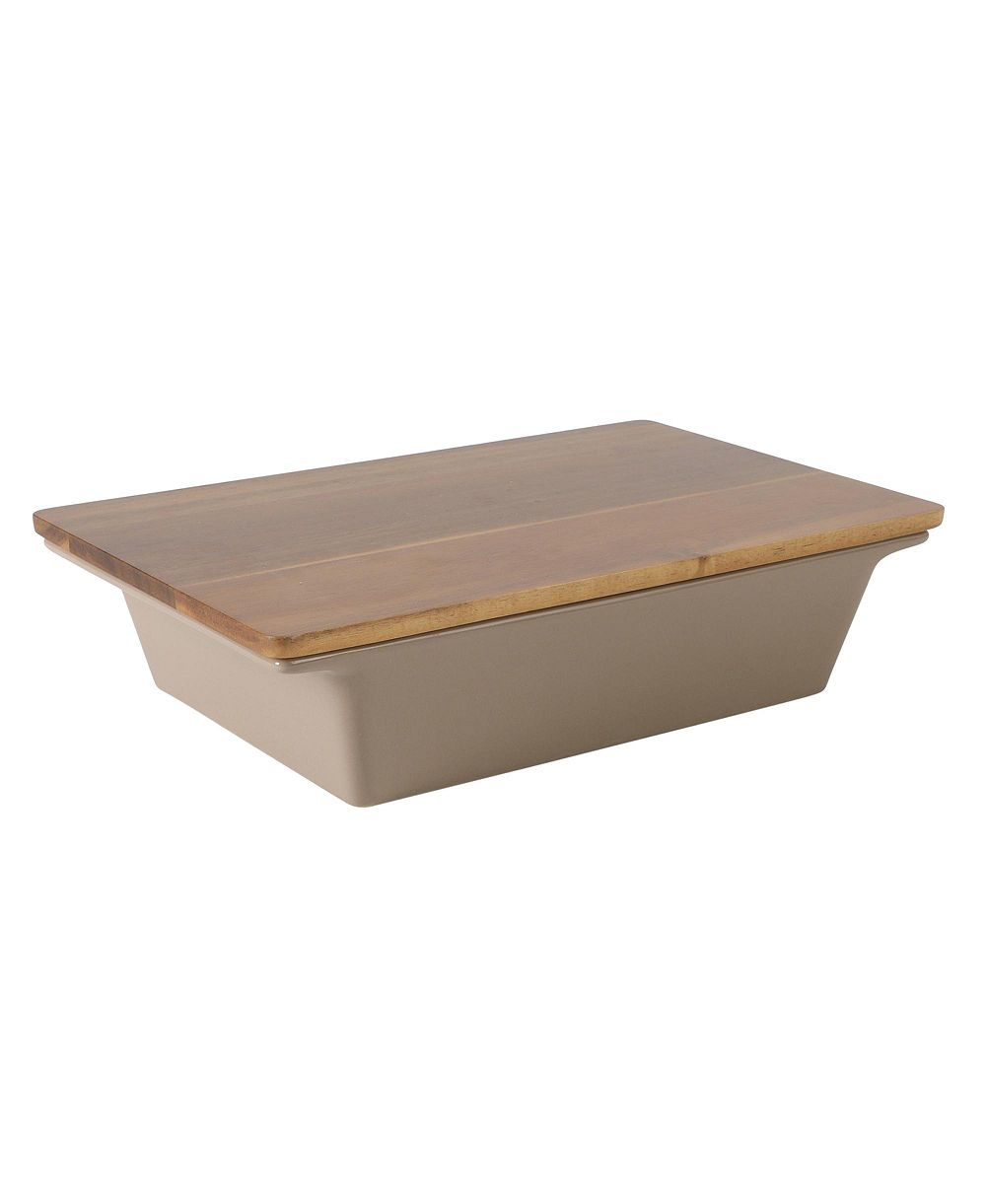 Керамическая форма для запекания Gibson Home Elite 2.75-Quart с крышкой из дерева Acacia, цвет Taupe