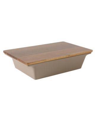 Gibson  Home Elite 2.75-Quart 13.5" x 8.5" Stoneware Baking Dish with Acacia Wood Lid - Taupe Rectangular Oven Safe Baker