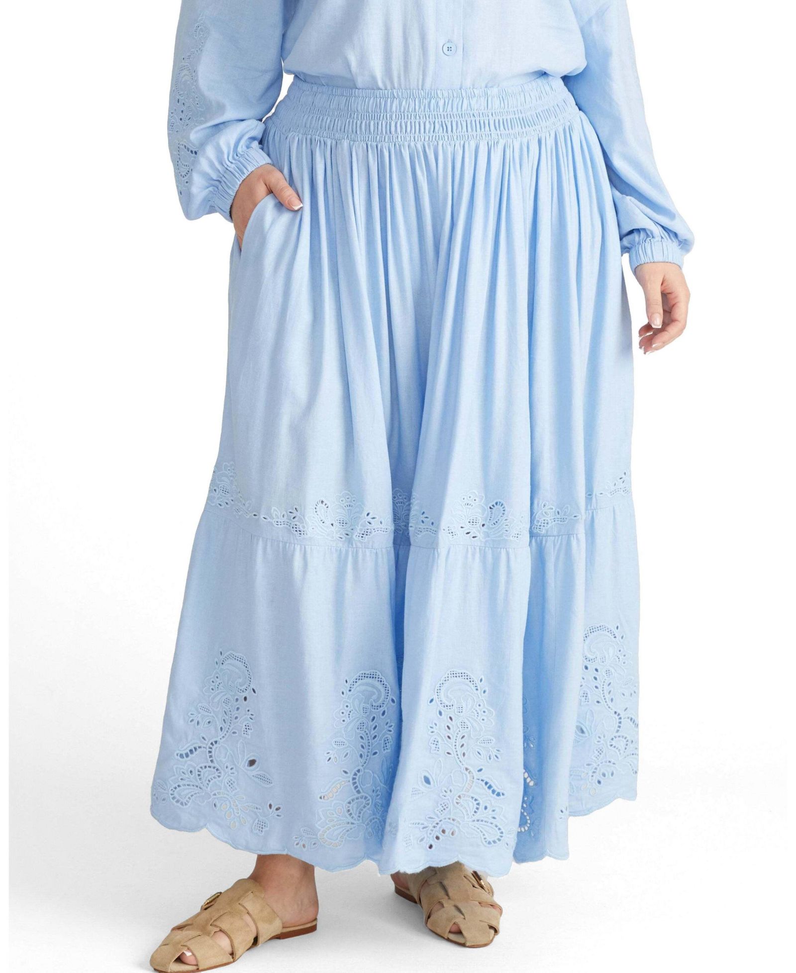 Universal Standard Plus Size Tosca Embroidered Linen Blend Maxi Skirt
