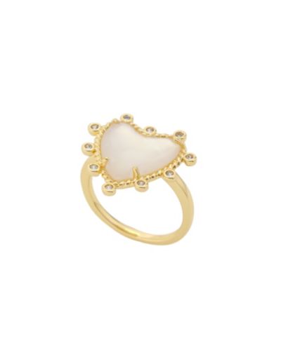 Unwritten Imitation Mother of Pearl and Cubic Zirconia Gold-Tone Plated Heart Statement Ring
