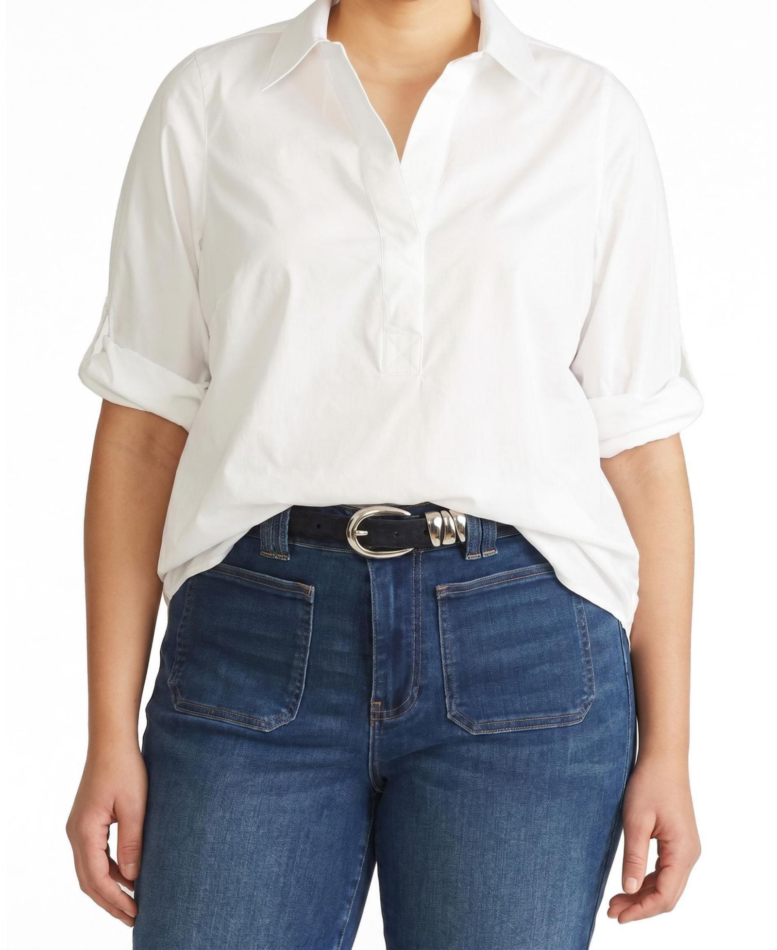 Universal Standard Plus Size Button Back Stretch Cupro Polo Shirt