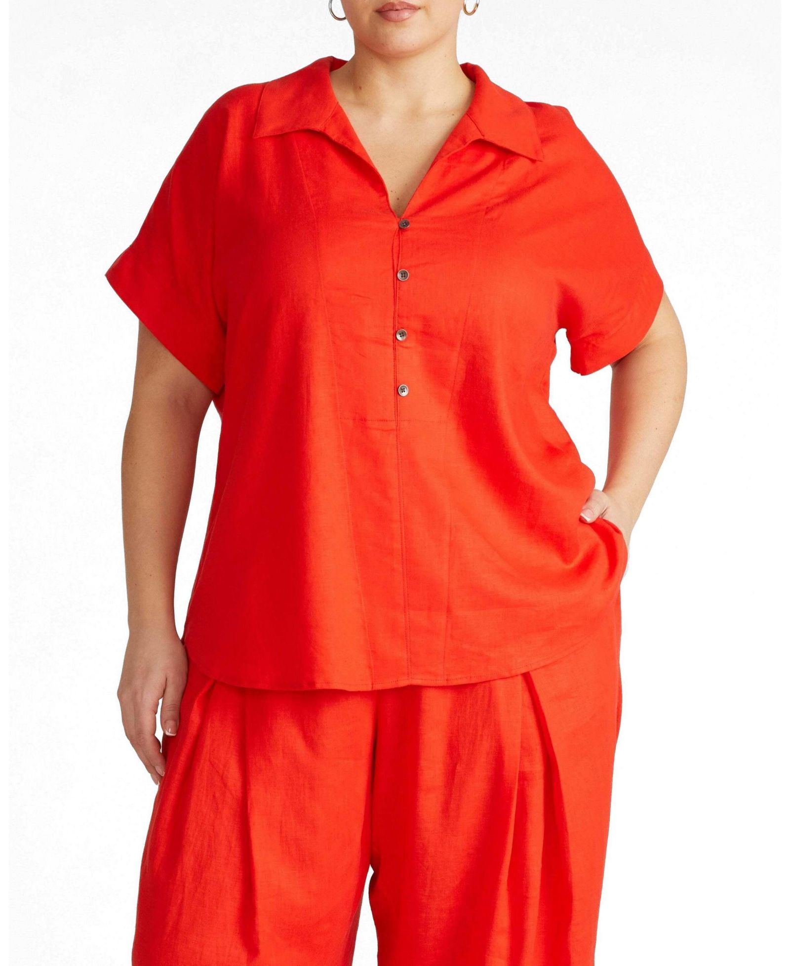 Рубашка Universal Standard Plus Size Sandy с коротким рукавом из льна