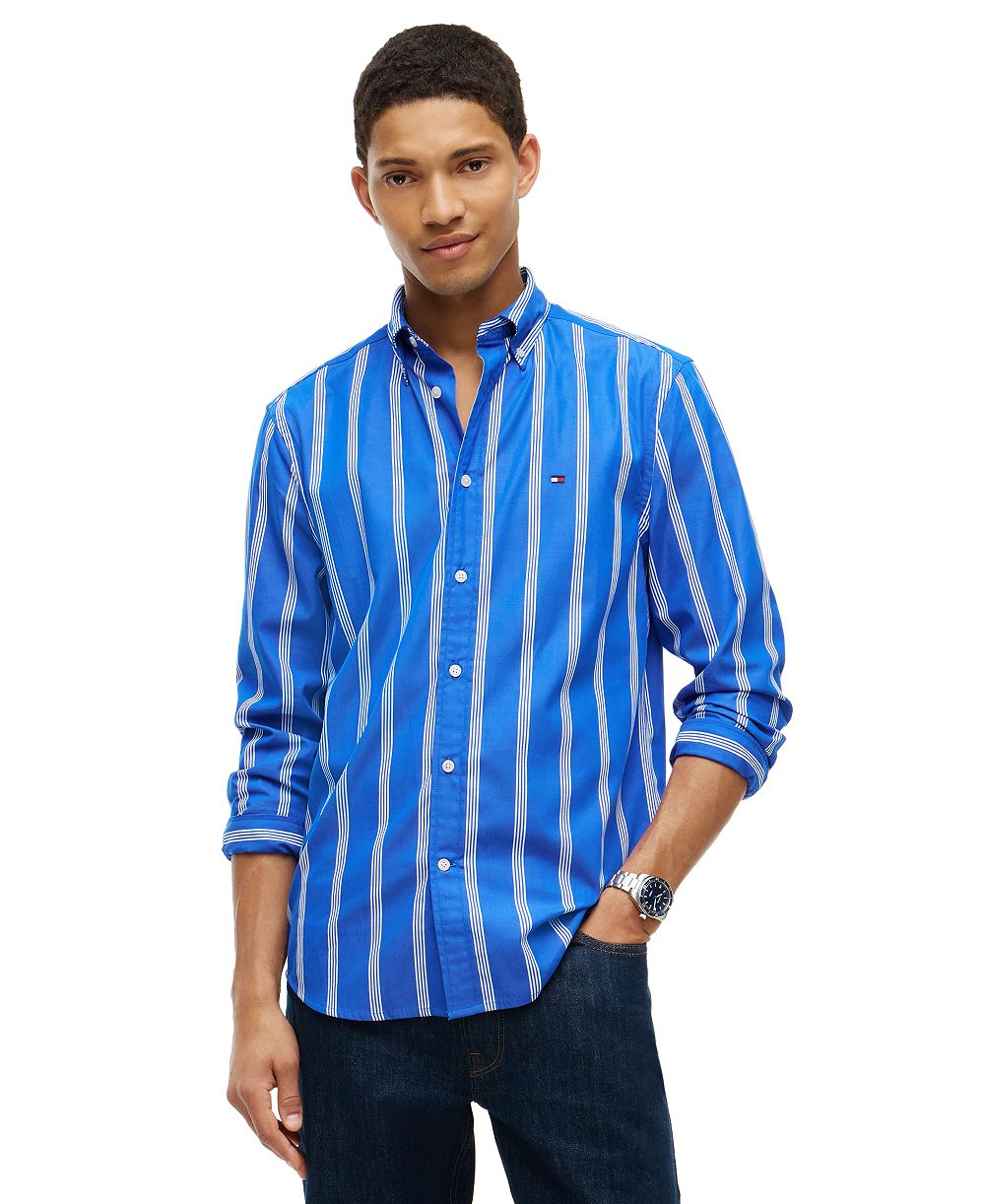 Tommy Hilfiger Men's Poplin Ground Stripe Relaxed-Fit Shirt