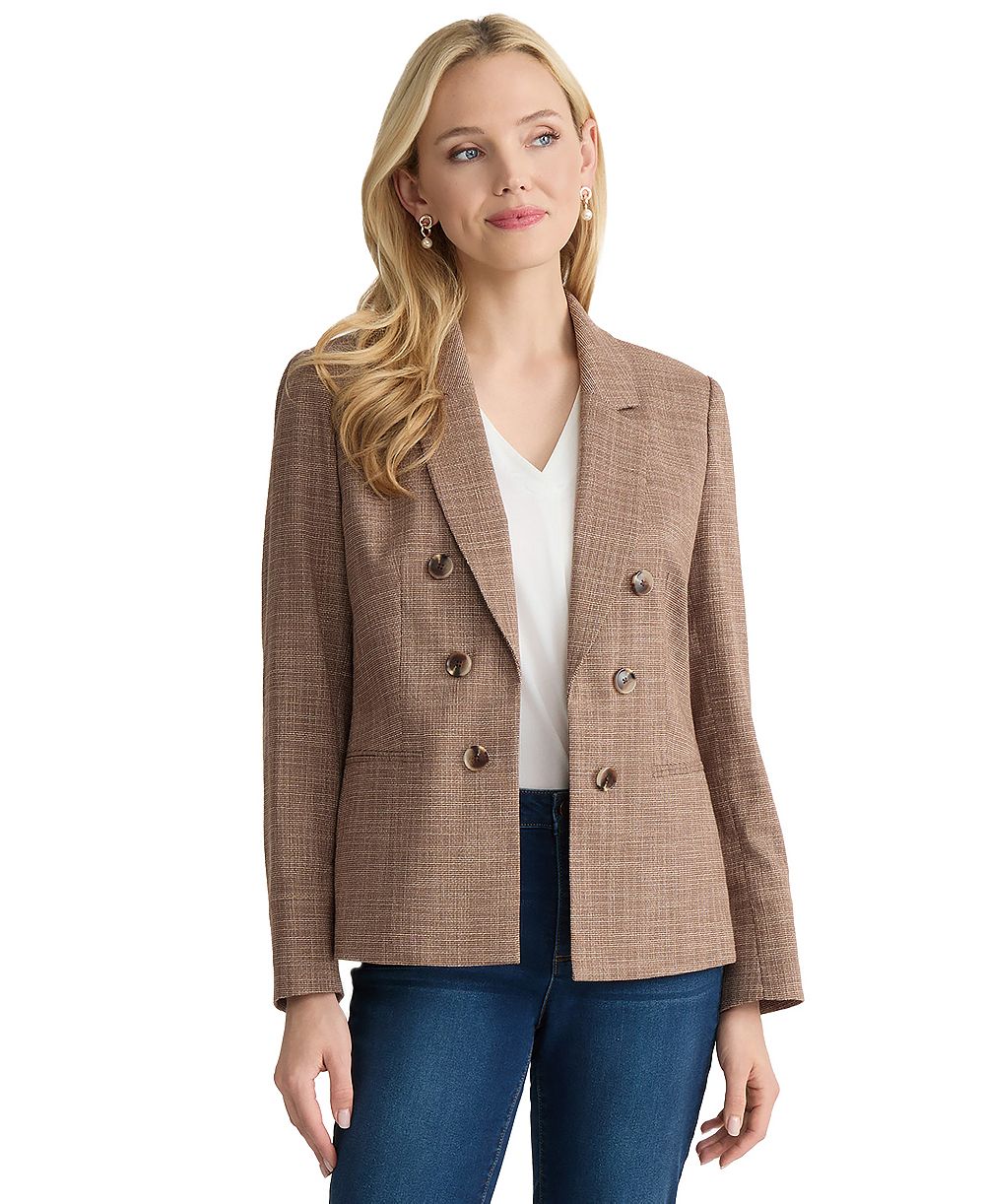 Женский блейзер Jones New York Petite Double-Breasted Basket-Weave 3/4-Sleeve