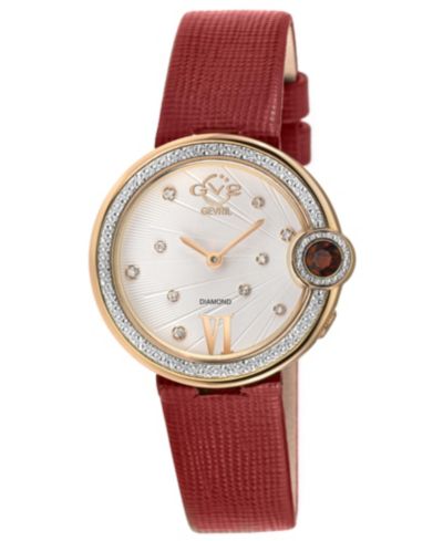 GV2 by Gevril Women's Perugia Swiss Quartz Diamond Hand made Italian saffiano leather Strap Watch