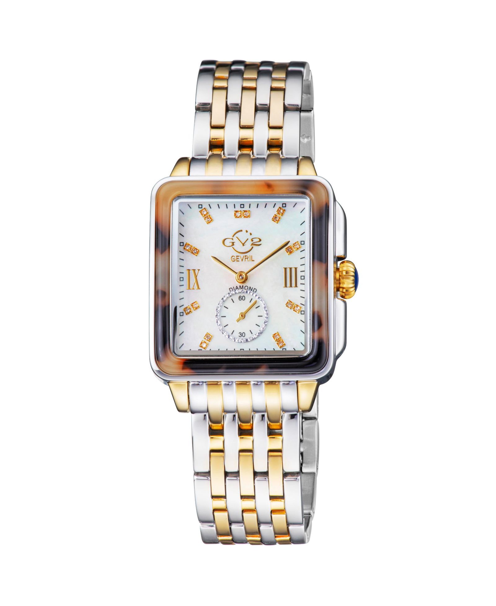 GV2 by Gevril Women's Bari Tortoise Swiss Quartz Diamond Two tone IPYG/SS Stainless Steel Bracelet Watch