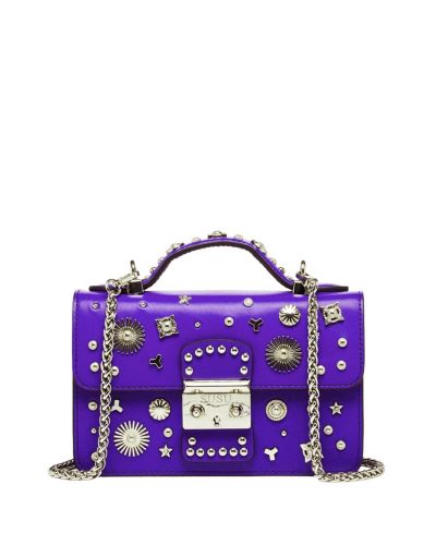 SUSU Women's Royal Leather Studded Mini Crossbody Bag Structured Top Handle Satchel with Buckle Closure