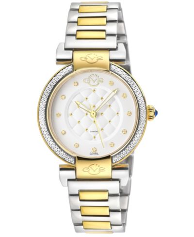 GV2 by Gevril Women's Berletta Swiss Quartz Diamond Two toned SS IPYG Stainless Steel Bracelet Watch