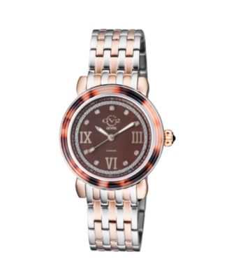 GV2 by Gevril Women's Marsala Tortoise Swiss Quartz Diamond Two toned SS IPRG Stainless Steel Bracelet Watch