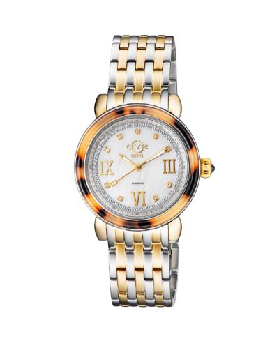 GV2 by Gevril Women's Marsala Tortoise Swiss Quartz Diamond Two toned SS IPYG Stainless Steel Bracelet Watch