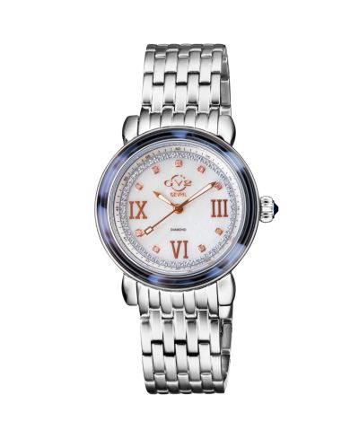 GV2 by Gevril Women's Marsala Tortoise Swiss Quartz Diamond Silver Stainless Steel Bracelet Watch
