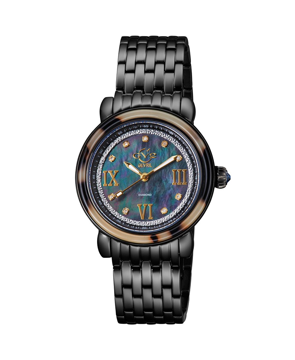 Женские часы GV2 by Gevril Marsala Tortoise Swiss Quartz Diamond Two toned SS IPRG Stainless Steel Bracelet