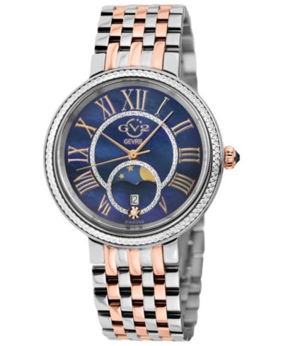 GV2 by Gevril Women's Genoa Swiss Quartz Diamond Two tone IPRG/SS Stainless Steel Bracelet Watch