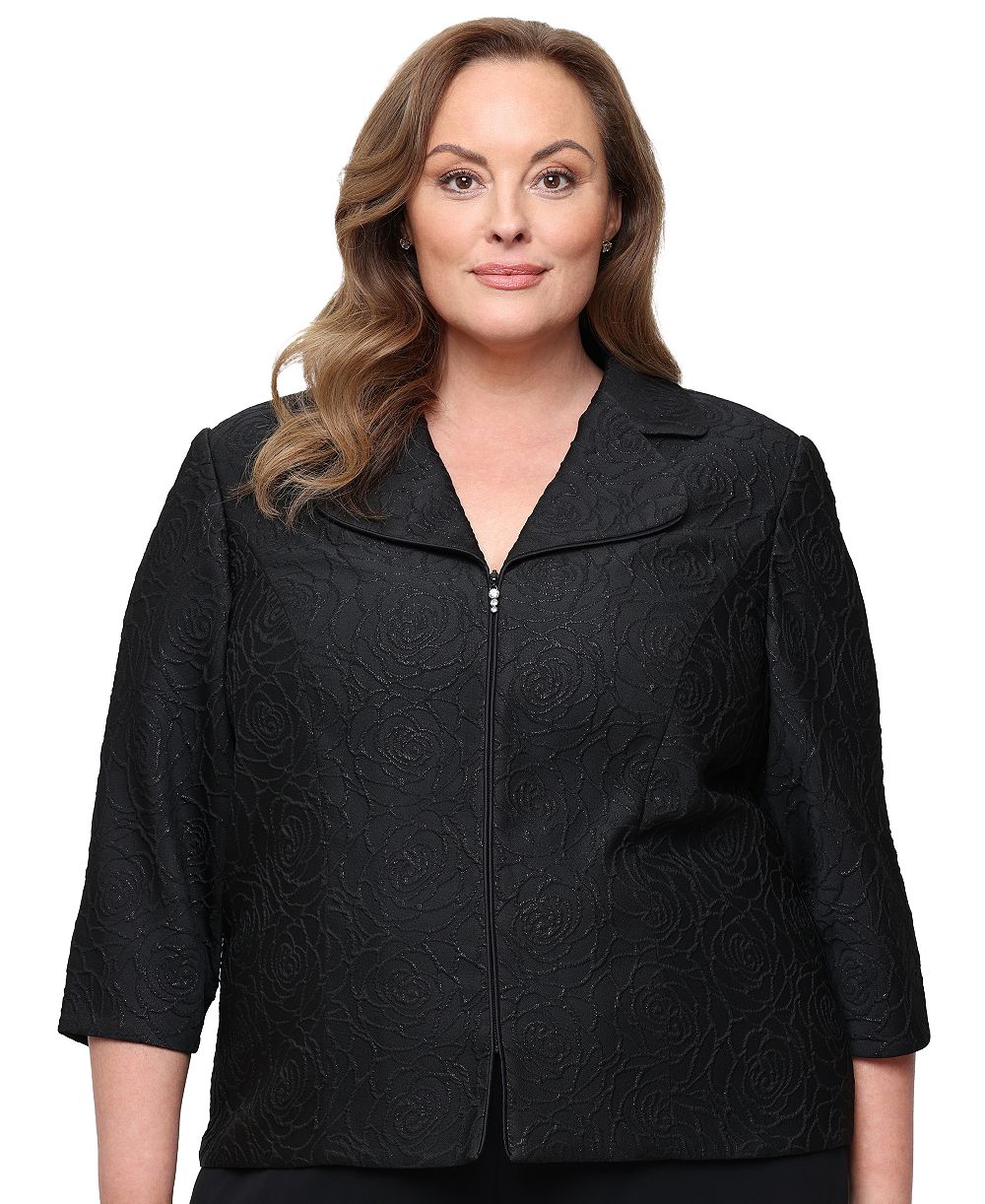 Alex Evenings Plus Size Metallic Jacquard Front Zipper Jacket