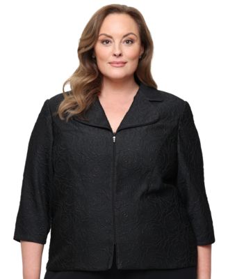 Alex Evenings Plus Size Metallic Jacquard Front Zipper Jacket