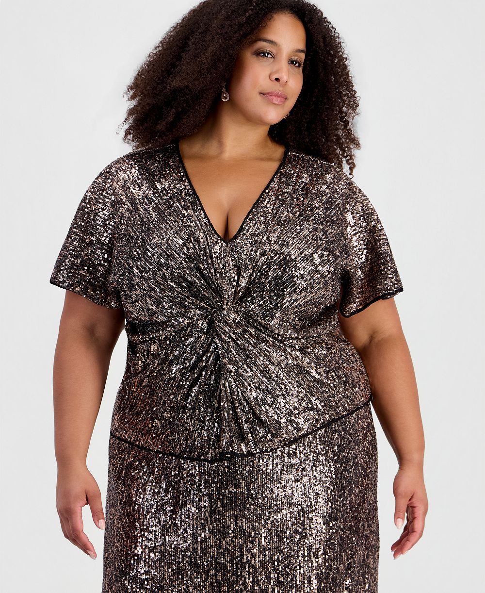 Женский топ Muse Plus Size с пайетками и V-образным вырезом