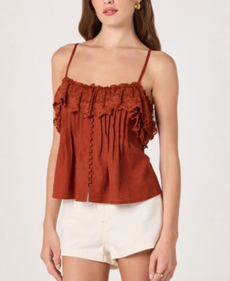 Женский топ ASTR the Label Ruffled Lace Trim Straight Neck