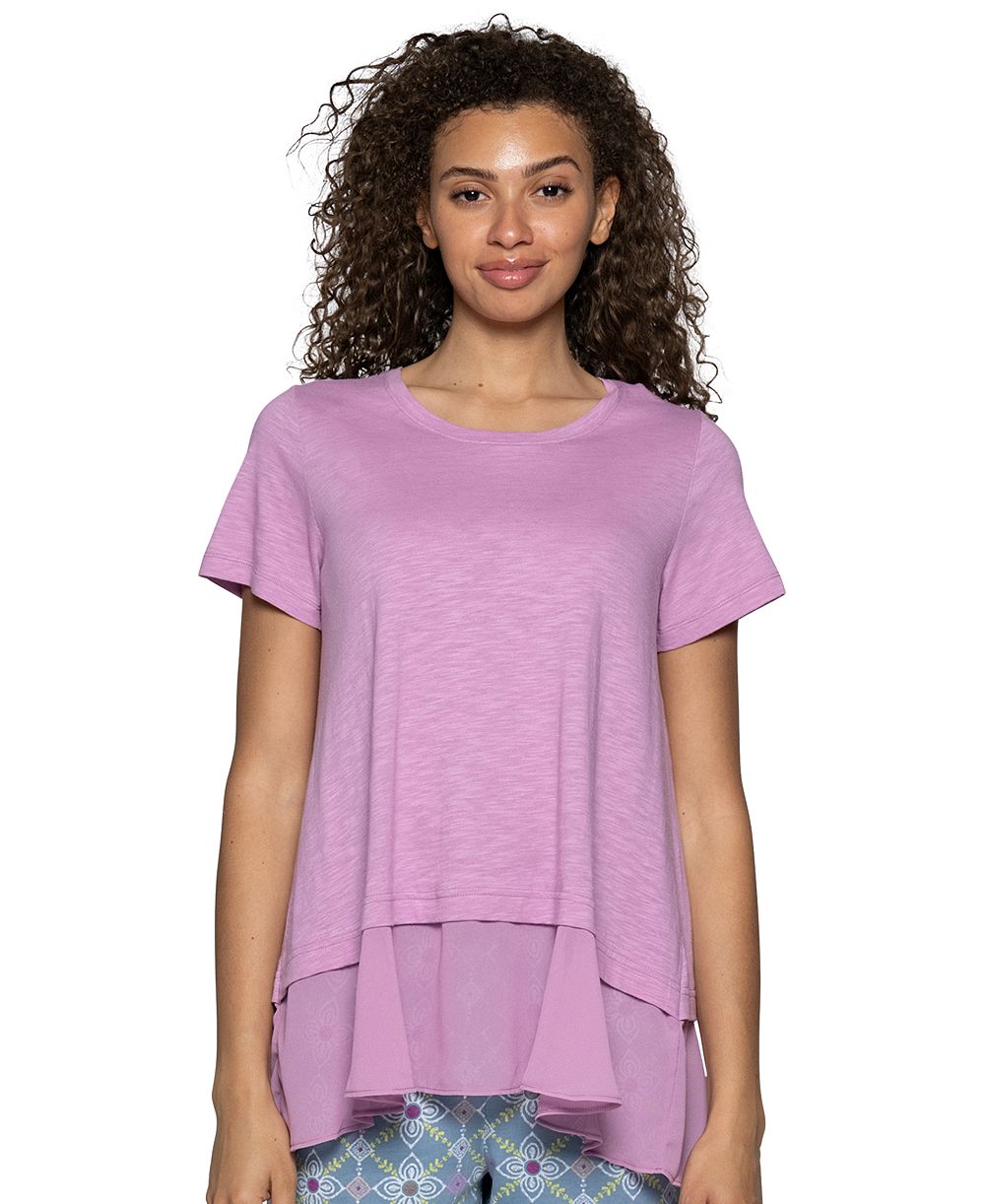 Женская футболка Hue Crewneck Georgette Flounce Cotton-Blend PJ Tee