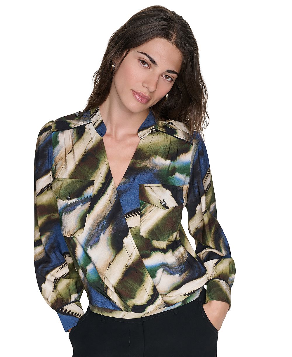 Женская блузка DKNY Printed Surplice V-Neck
