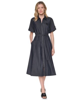 Женское платье миди DKNY с воротником и коротким рукавом