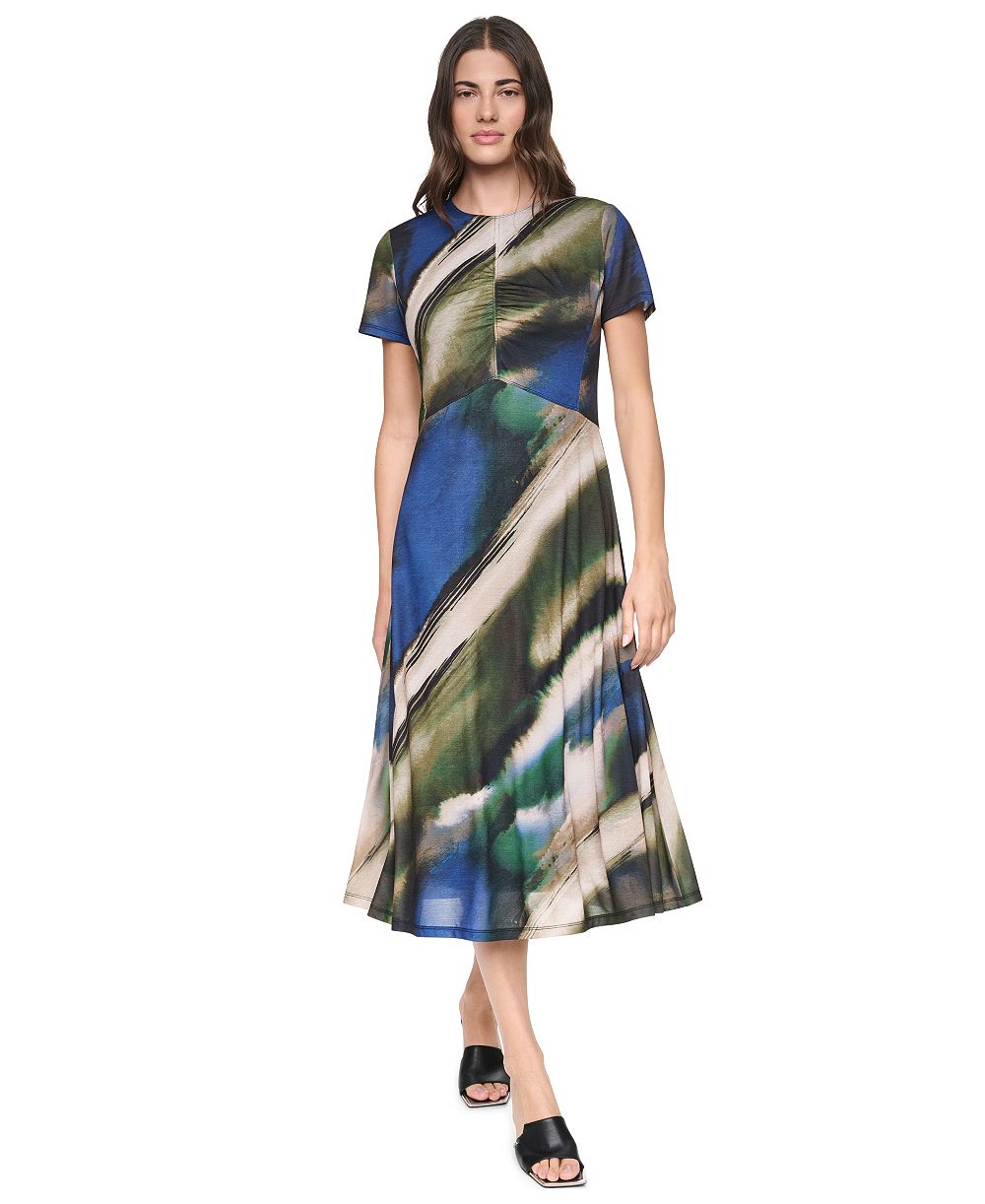 Женское платье DKNY с круглым вырезом и коротким рукавом