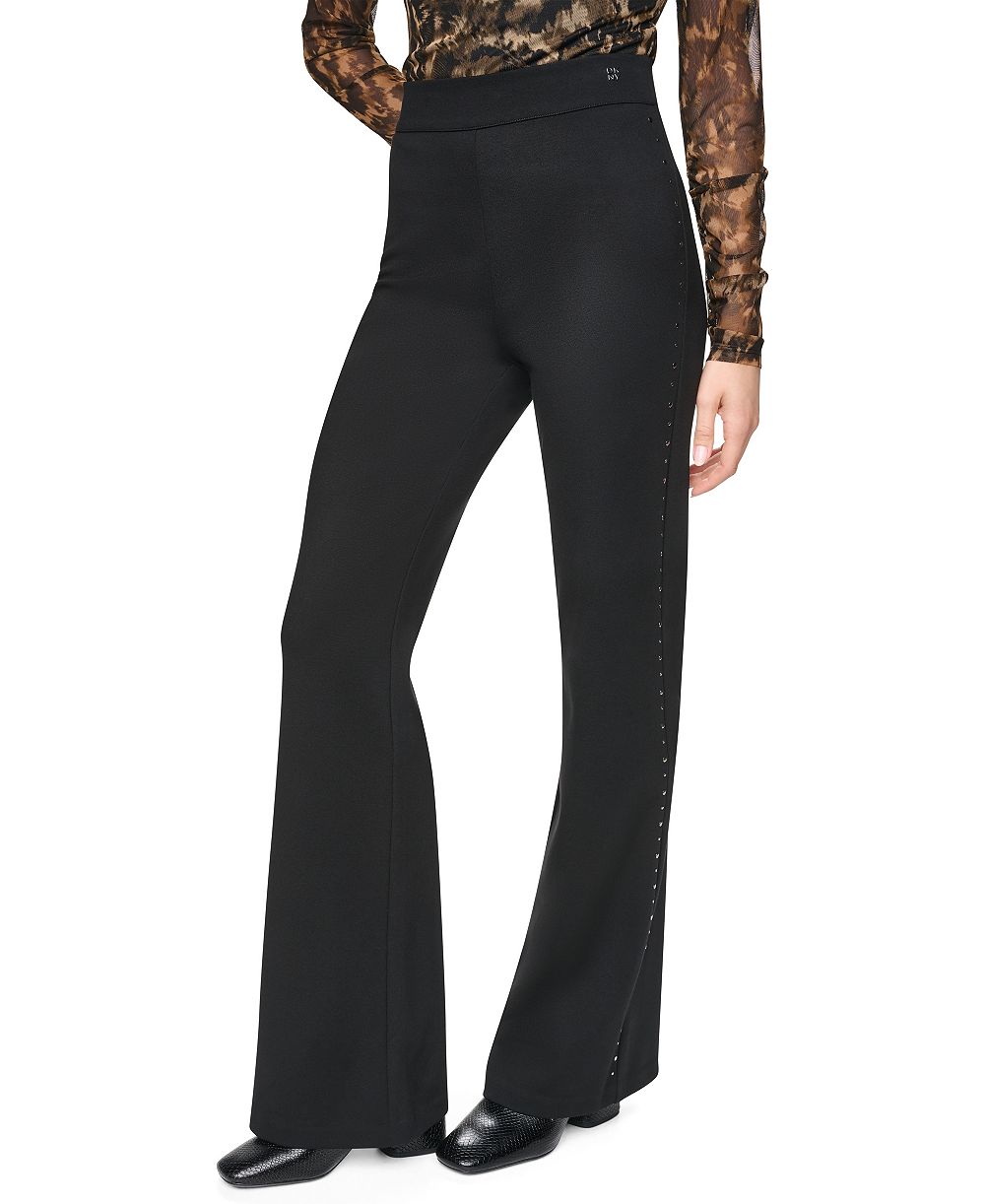 DKNY Women's Stud Detail Pull-On Wide-Leg Ponte Pants
