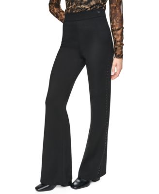 DKNY Women's Stud Detail Pull-On Wide-Leg Ponte Pants