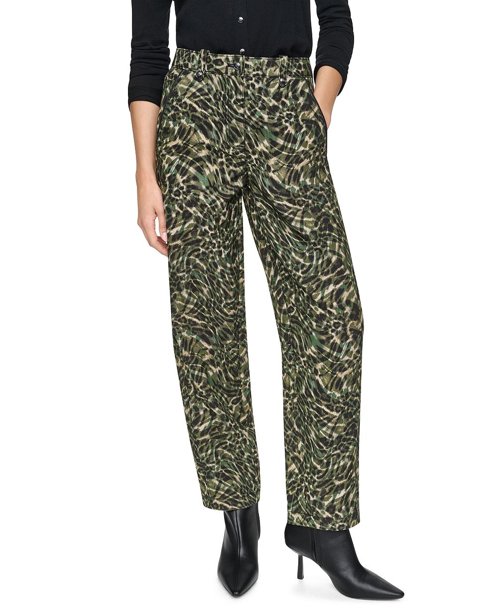 DKNY Women's Printed Sanded Twill Barrel-Leg Pants