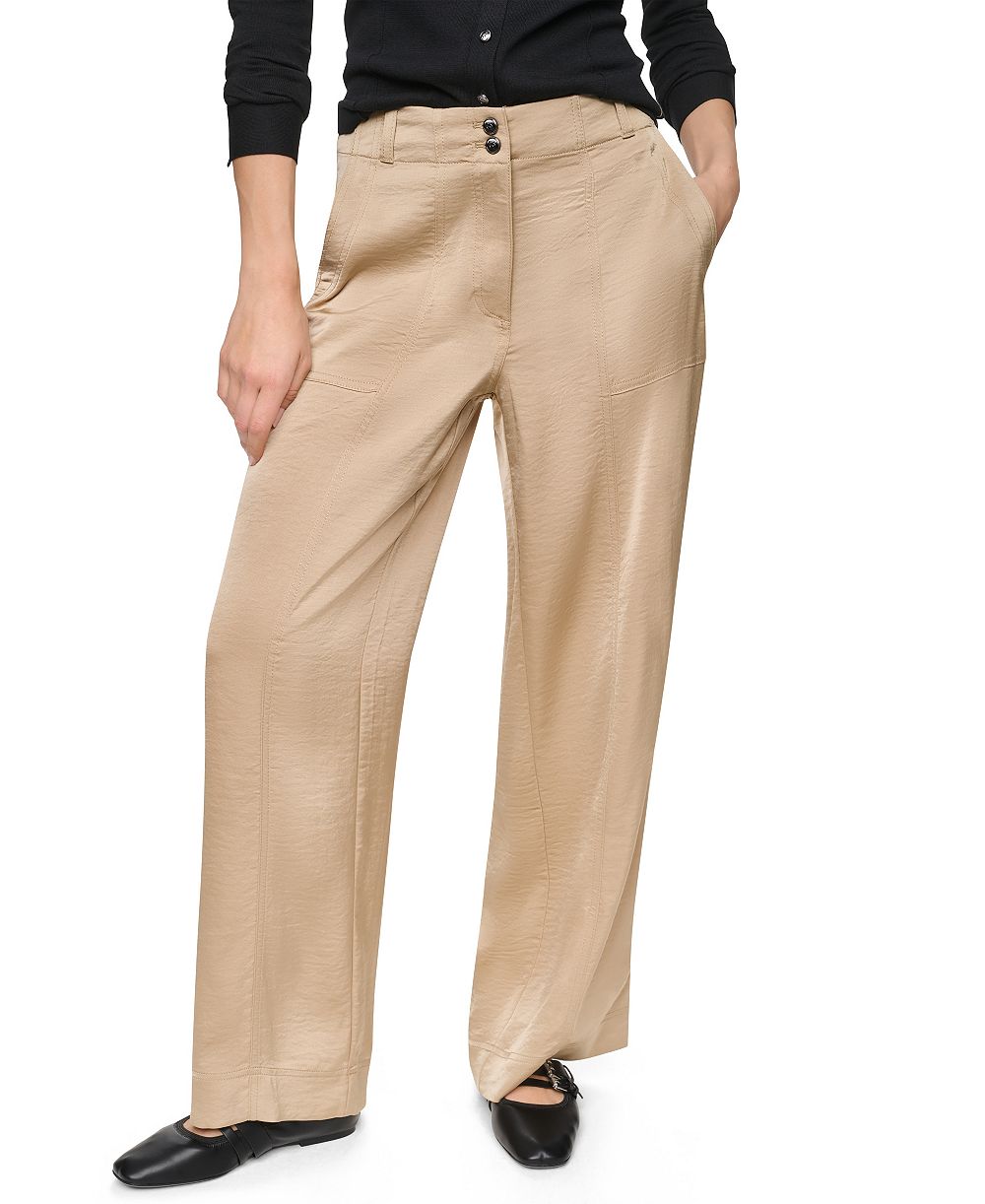 DKNY Women's Wide-Leg Double-Button Front Glazed Pants