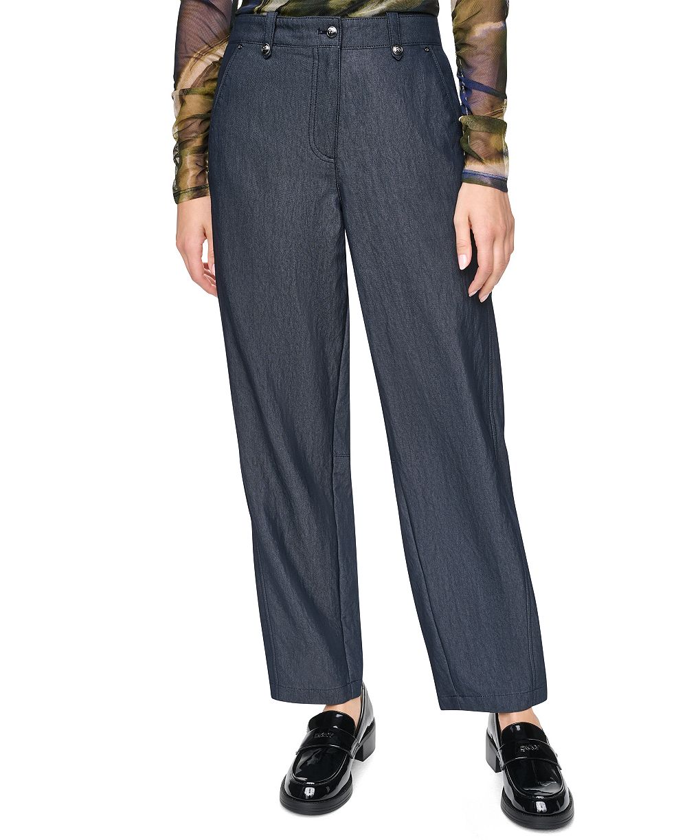 Брюки DKNY Barrel-Leg Mid-Rise Indigo Sanded Twill для женщин