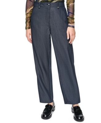 DKNY Women's Barrel-Leg Mid-Rise Indigo Sanded Twill Pants