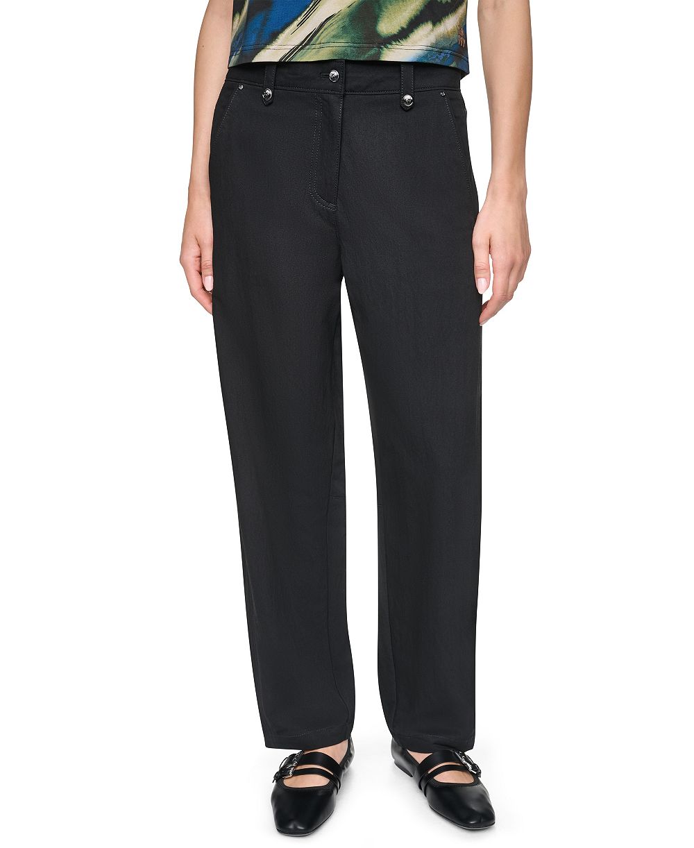 DKNY Women's Barrel-Leg Sanded Twill Mid-Rise Pants
