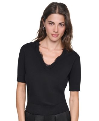 Свитер DKNY Women's Lace Trim Crewneck Short-Sleeve Cotton