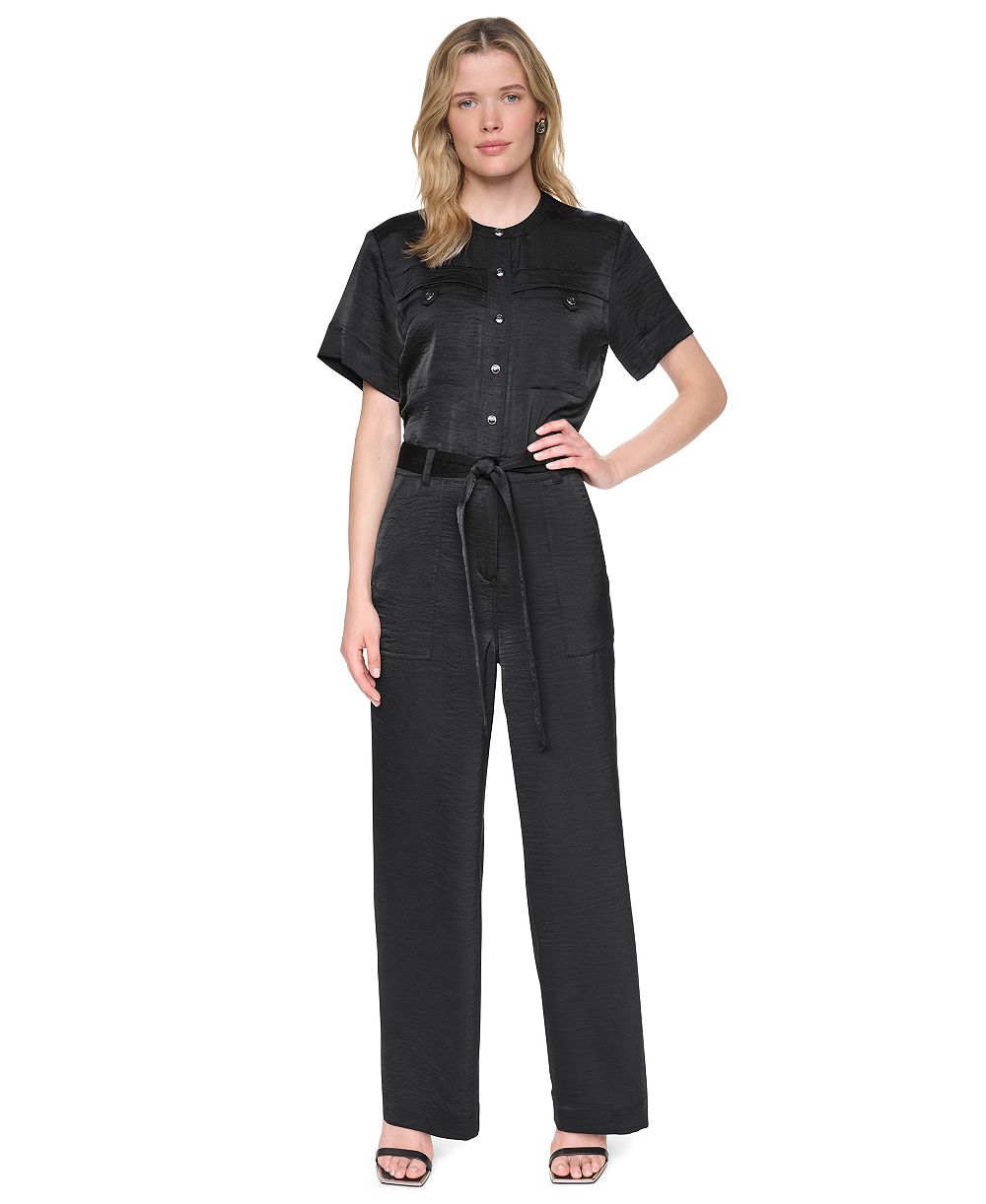 DKNY Women's Collared Short-Sleeve Button-Front Jumpsuit