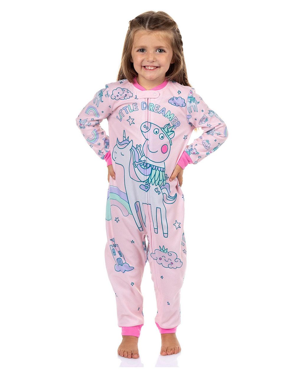 Peppa Pig Pajama Little Dreamer Toddler Girls' Zip Front Footless Sleeper Union Suit Lounge Sleepwear