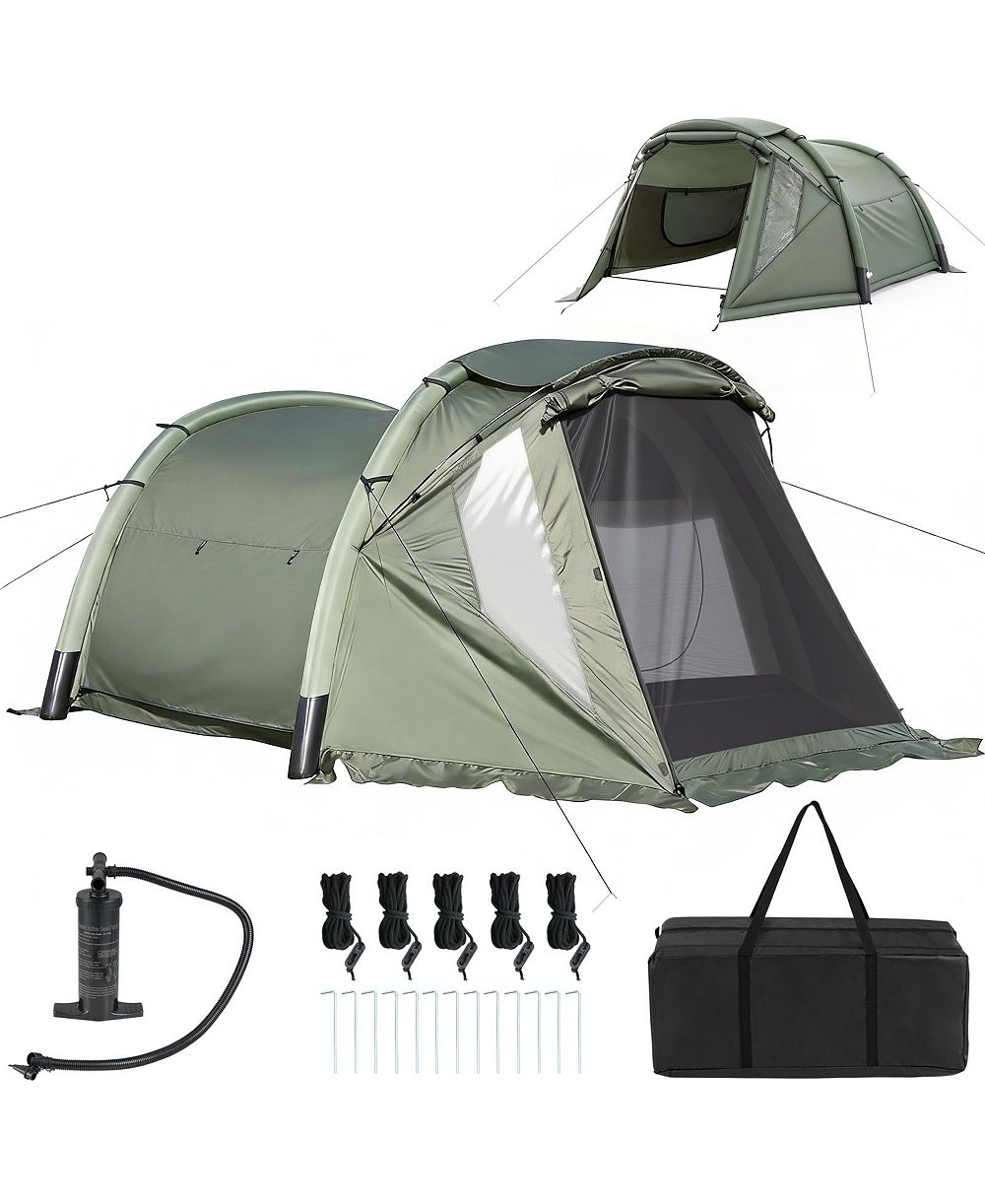 Costway Inflatable Camping Tent with Screened Porch, Mesh and Transparent Windows, Door