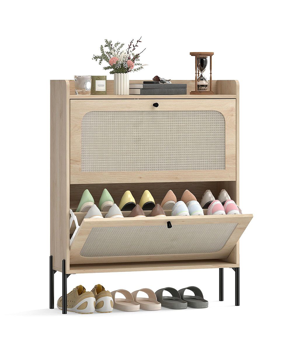 HOMCOM Shoe Cabinet with 2 Flip Drawers, Narrow Shoe Storage Cabinet