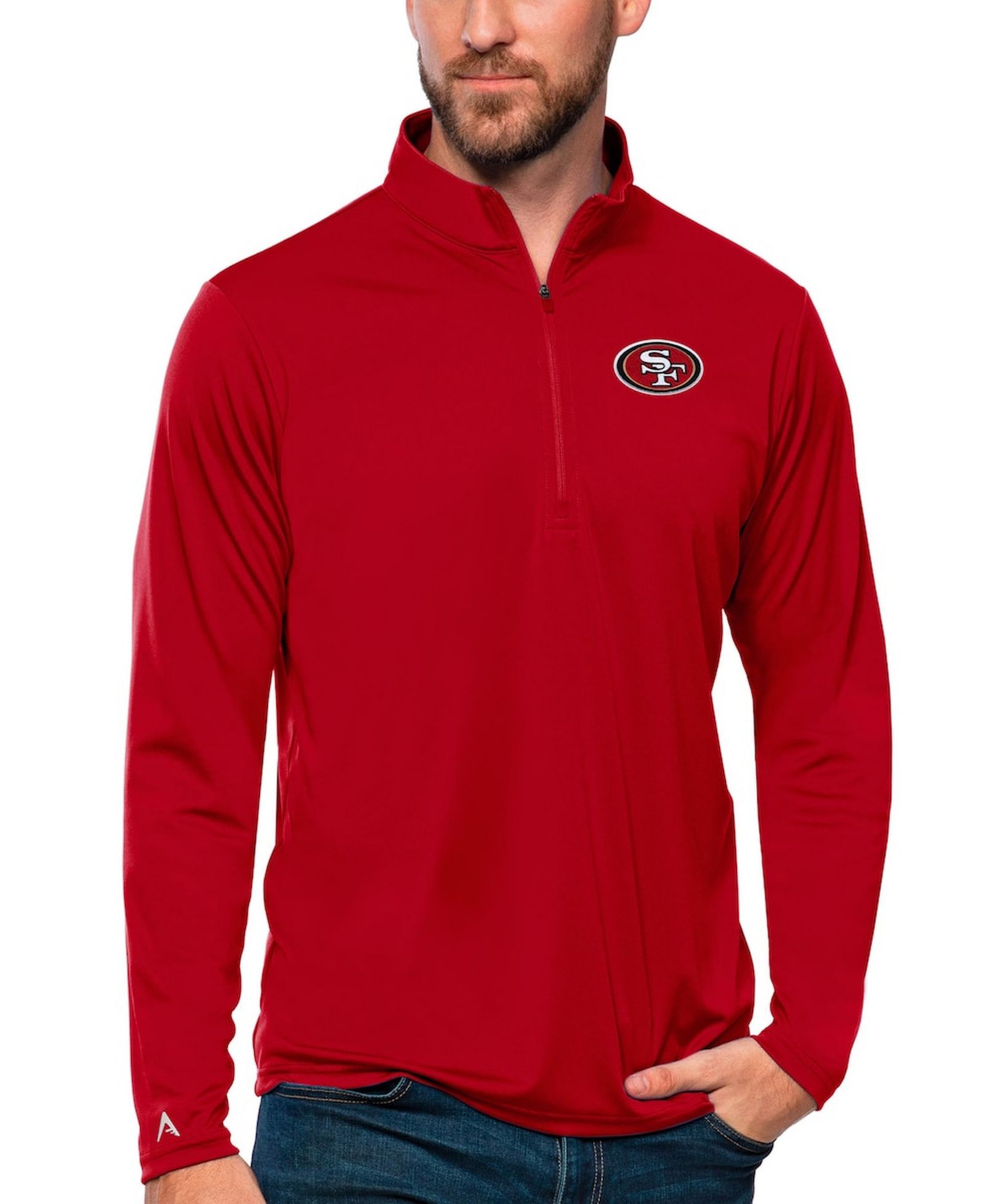 Antigua Мужская легкая кофта на молнии Scarlet San Francisco 49ers Tribute Quarter-Zip Pullover