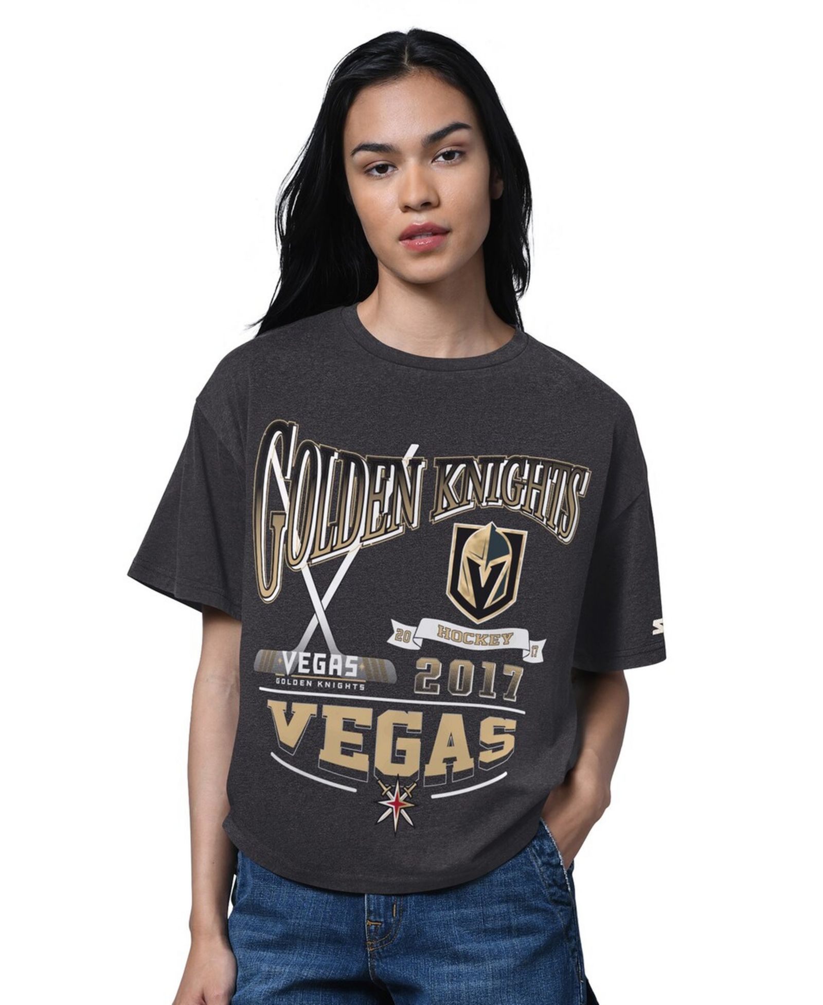 Женская футболка Starter Vegas Golden Knights Oversized Hall of Fame Heather Black