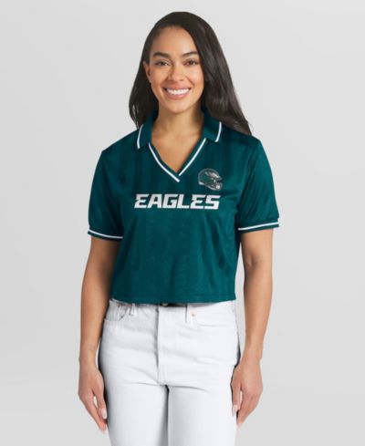 WEAR by Erin Andrews Women's Midnight Green Philadelphia Eagles Cropped Jersey Polo Shirt